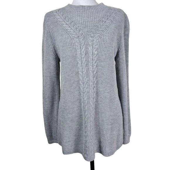 Talbots Lambswool Blend Grey Cable Knit Sweater L Neutral Quiet Luxury Relaxed - Picture 1 of 10